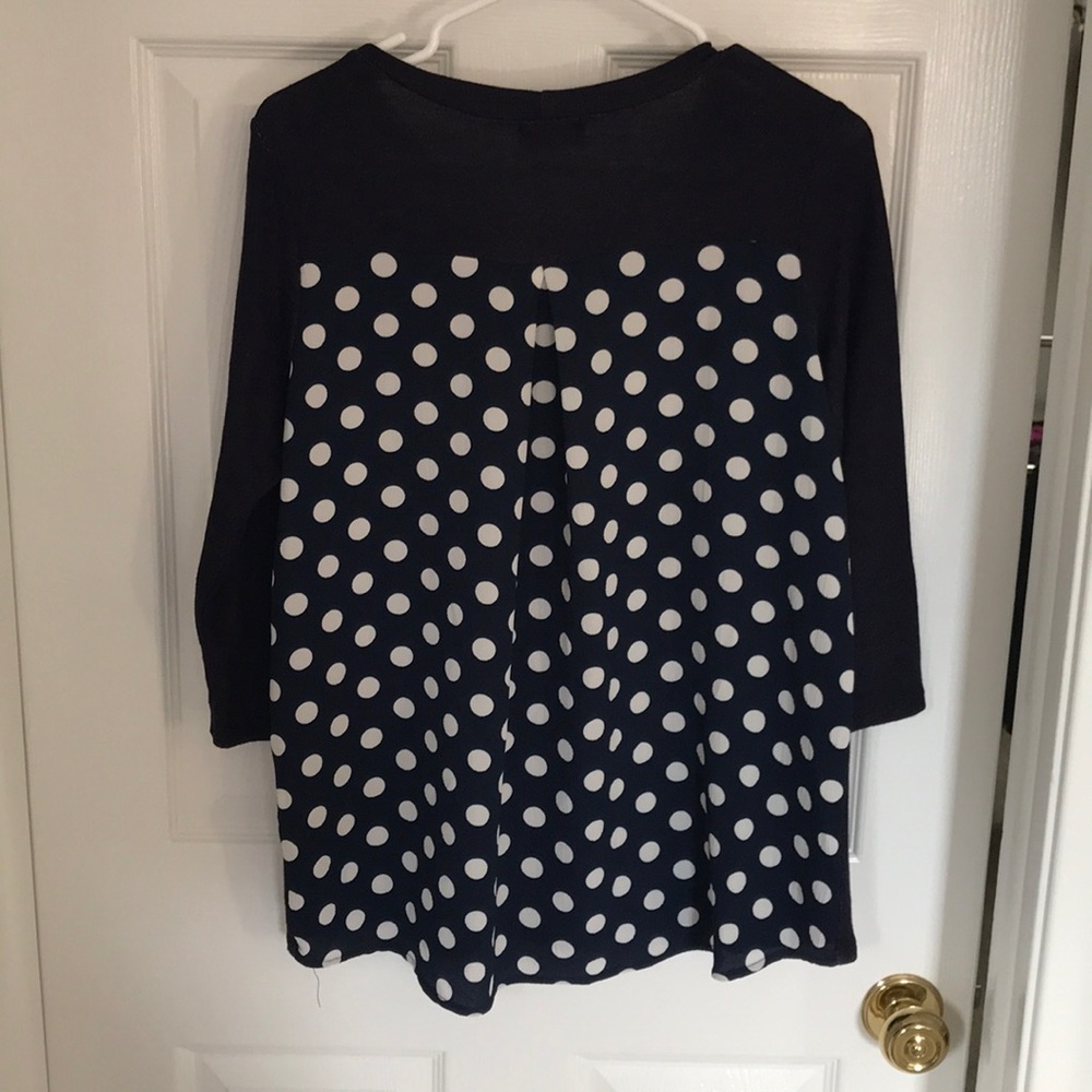 Stitch fix mixed media top navy polka dots
